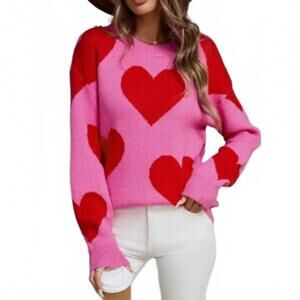 NEW SUHKASANA heart knit sweater pullover in pink